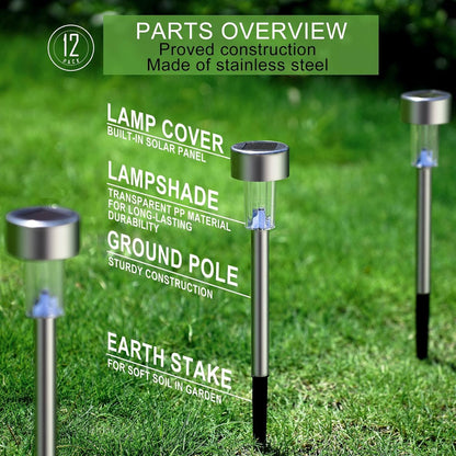 Solar Lights Outdoor Waterproof, Stainless Steel LED Landscape Lighting, Solar Garden Lights Solar