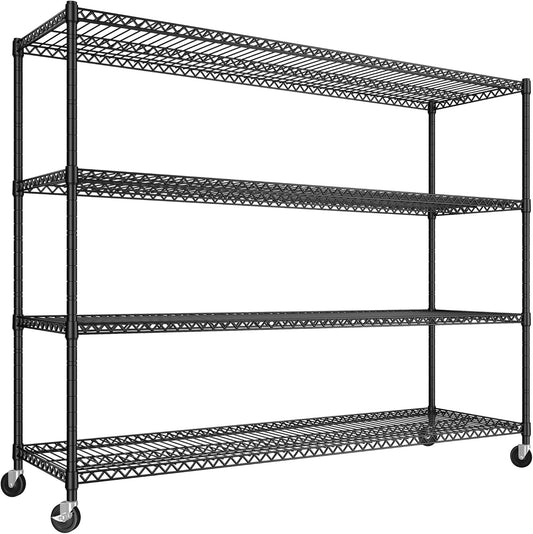 REIBII 60''W Storage Shelves 2399LBS Garage Shelving Heavy Duty with Wheels & Feet, 4 Tier Wire