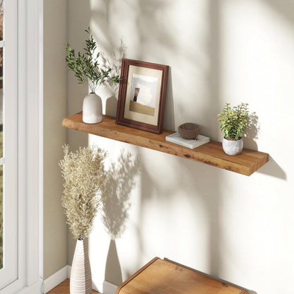 Fun Memories 48" Floating Shelves for Wall, Live Edge Solid Elm Wood Floating Shelf with Invisible