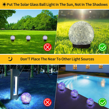 Solar Globe Lights Outdoor Waterproof-Solar Balls for Garden-Cracked Glass Ball Solar Lights
