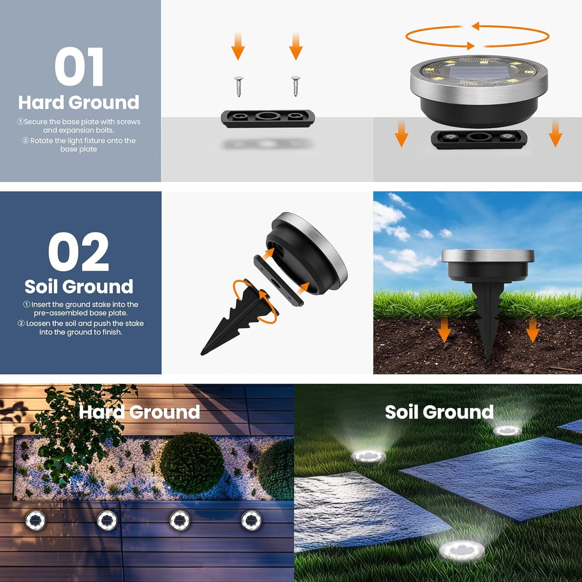 SOLPEX 16 Pack Solar Ground Lights Outdoor Waterproof, Solar Powered Pathway Lights, Landscape