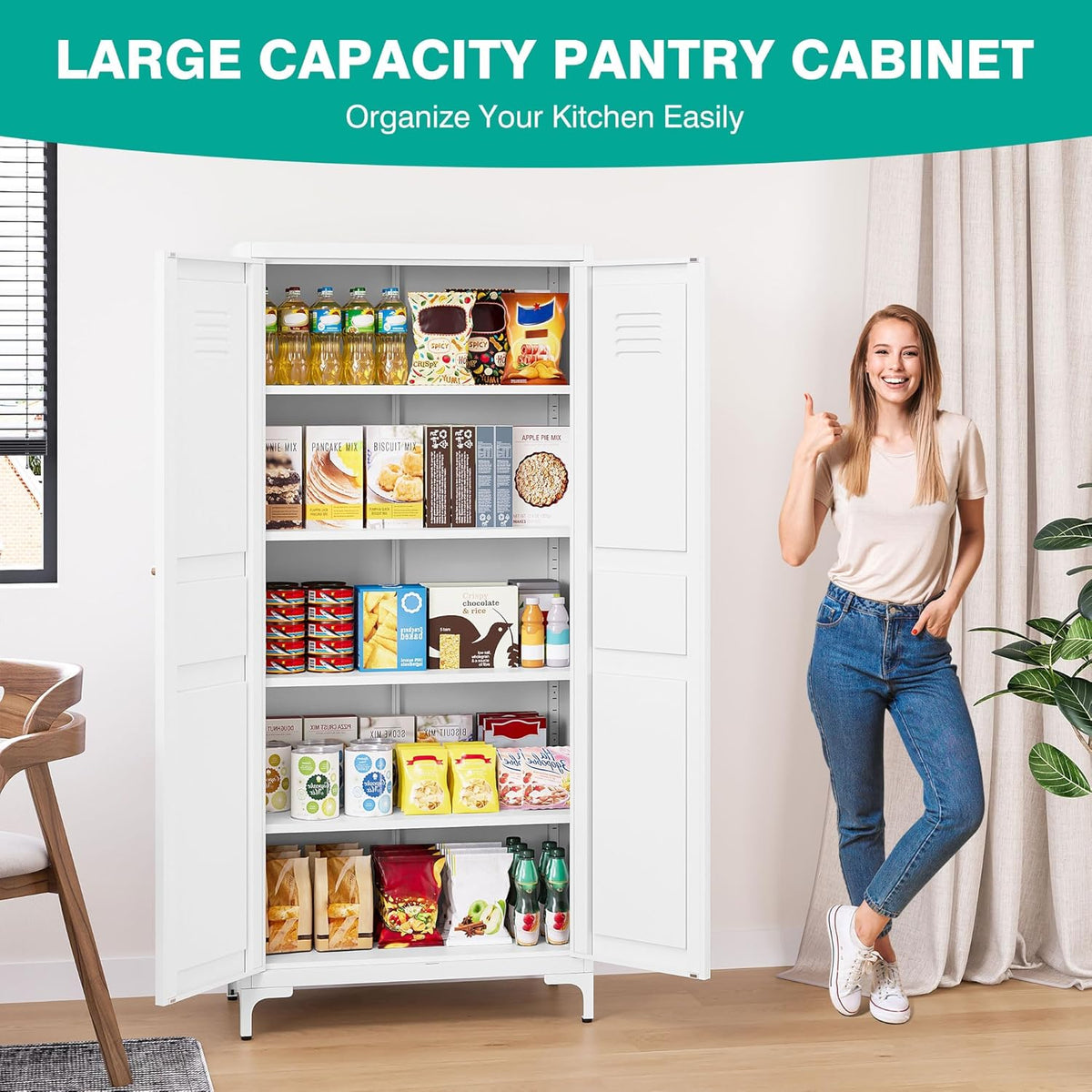 SISESOL Metal Storage Cabinet with Doors and Shelves,White Storage Cabinet with Leg & Vent