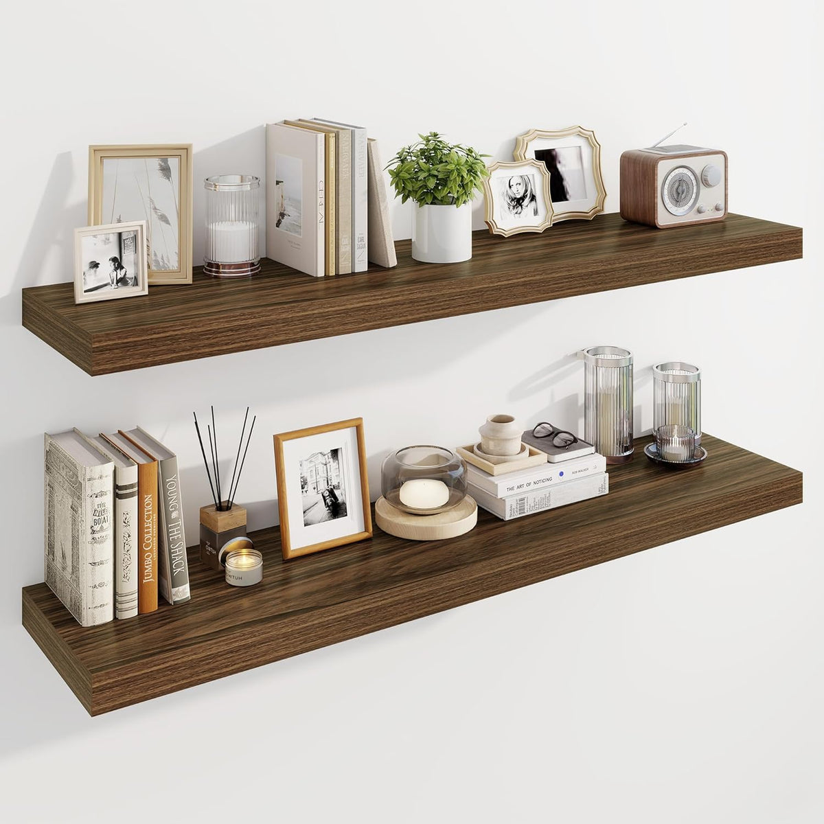 Marsmiles 48" Floating Shelves for Wall, Wooden Shelves with Invisible Brackets Set of 2, Rustic