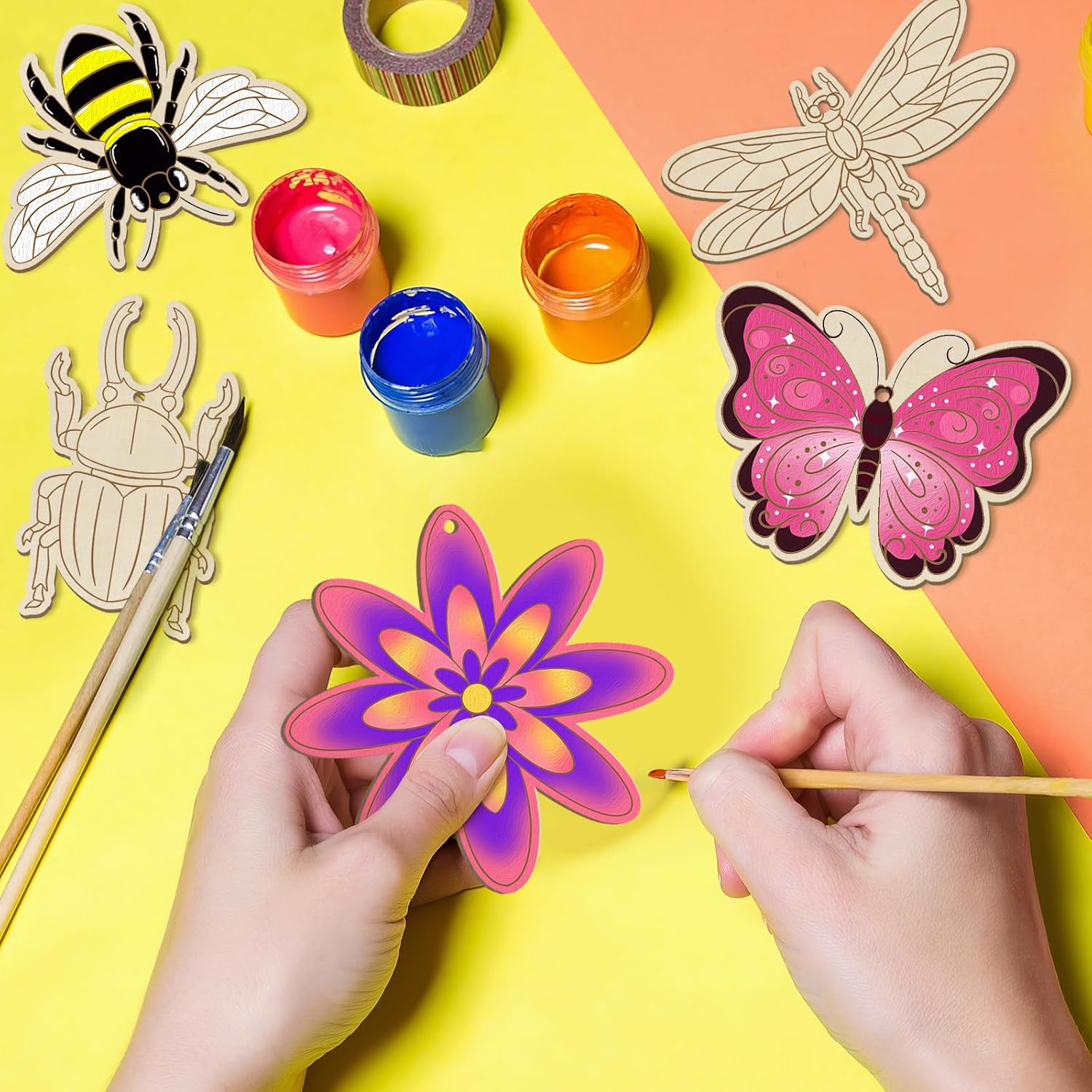 80PCS Wooden Spring Ornaments to Paint, 8 Styles DIY Blank Unfinished Wood Insect Cutouts Ornament