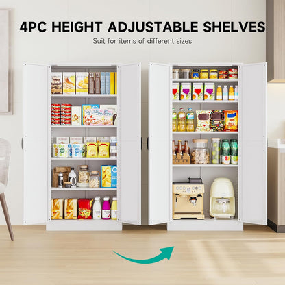 SISESOL Metal Storage Cabinet with 2 Doors and 5 Shelves,61 inch White Pantry Storage Cabinet,Large