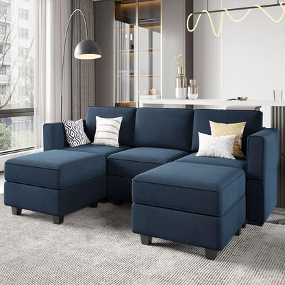 Belffin Modular Sectional Sofa with Double Chaise Velvet U Shaped Sofa Reversible Sectional Couch