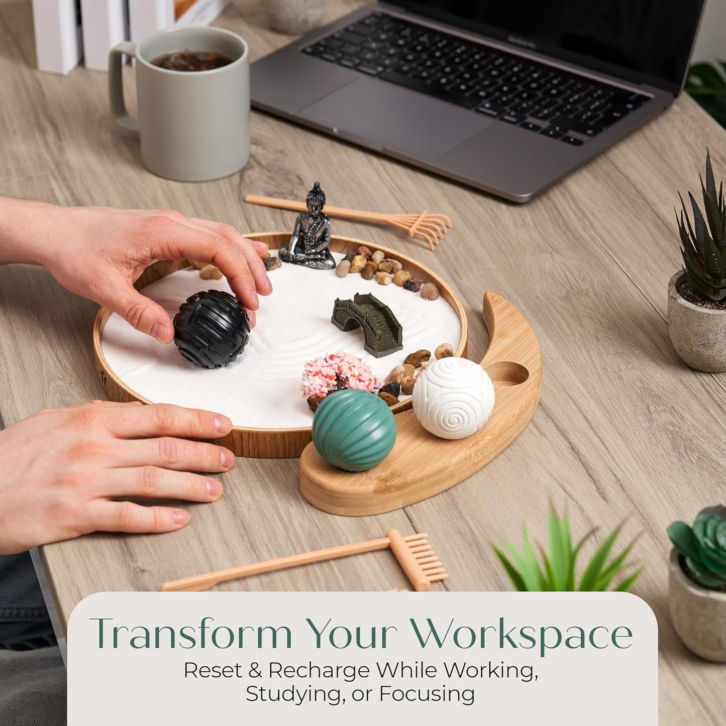 Zen Garden for Desk – Mini Zen Garden Kit for Calming Stress & Relaxing - Japanese Sand Box with