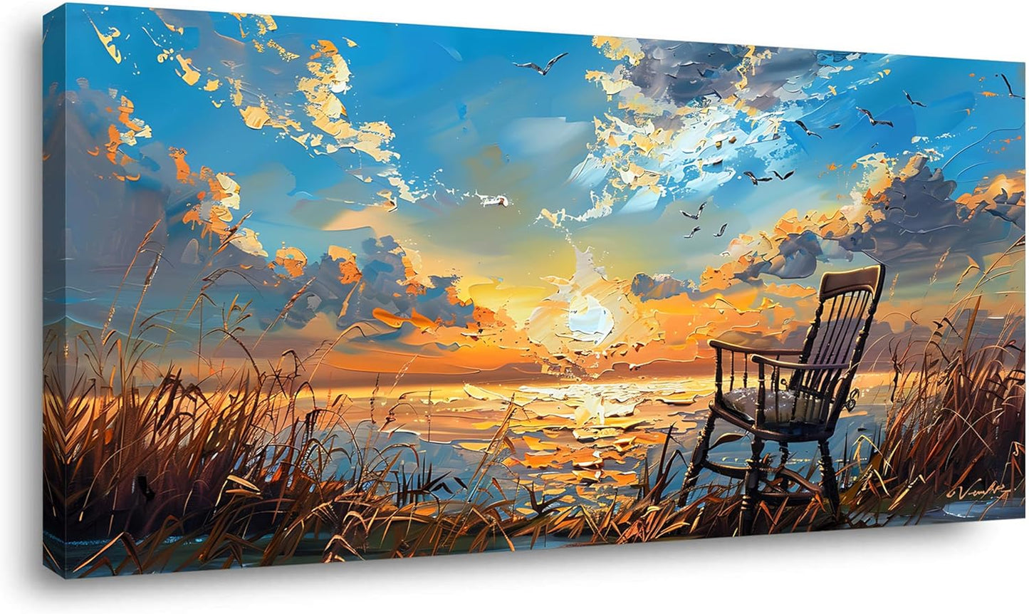 LASMOND Canvas Prints Wall Art Sunset Ocean Beach Pictures Photo nature landscape Paintings for