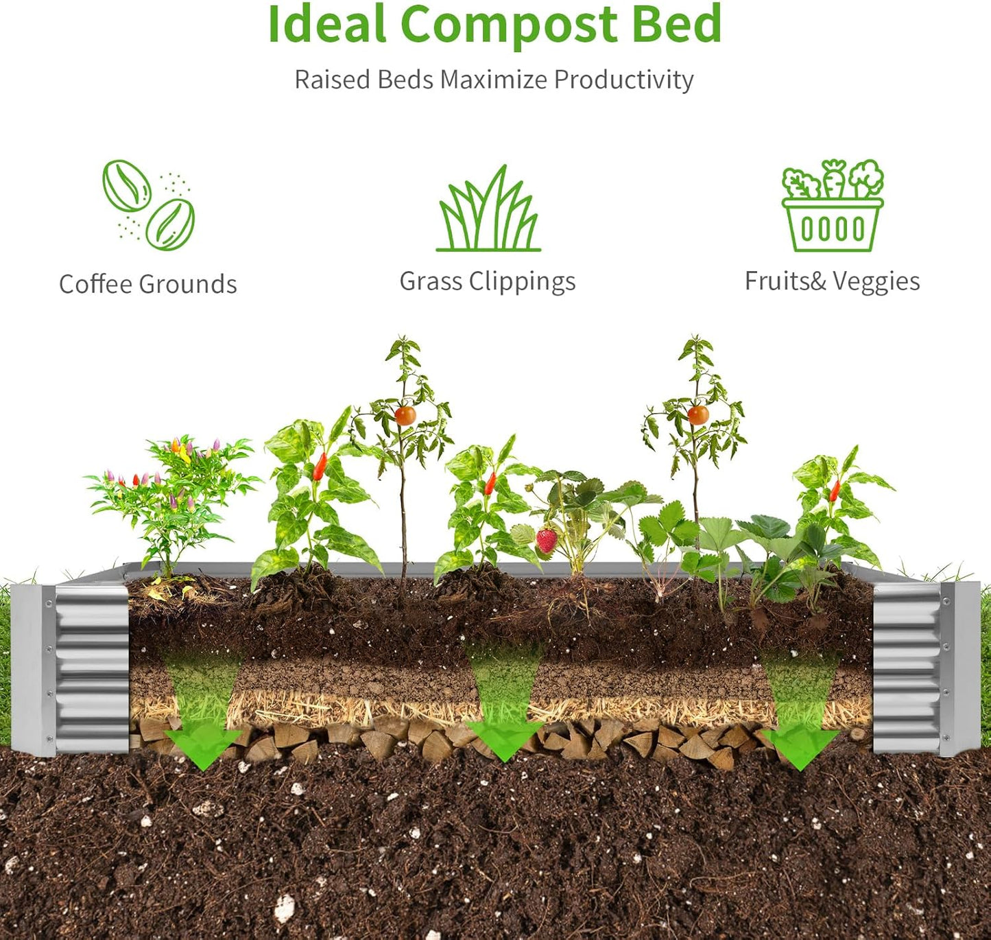 Land Guard 2 Pack 6×3×1ft Galvanized Metal Raised Garden Bed, Metal Planter Kit Box Outdoor for