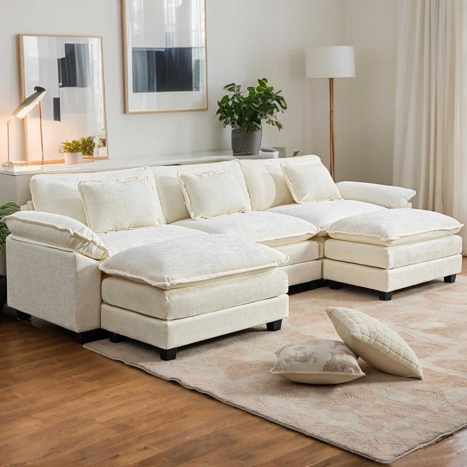 URRED Modular Sectional Sofa Comfy Cloud Couch, Modern Chenille Sofa Sleeper Deep Seat Couches with