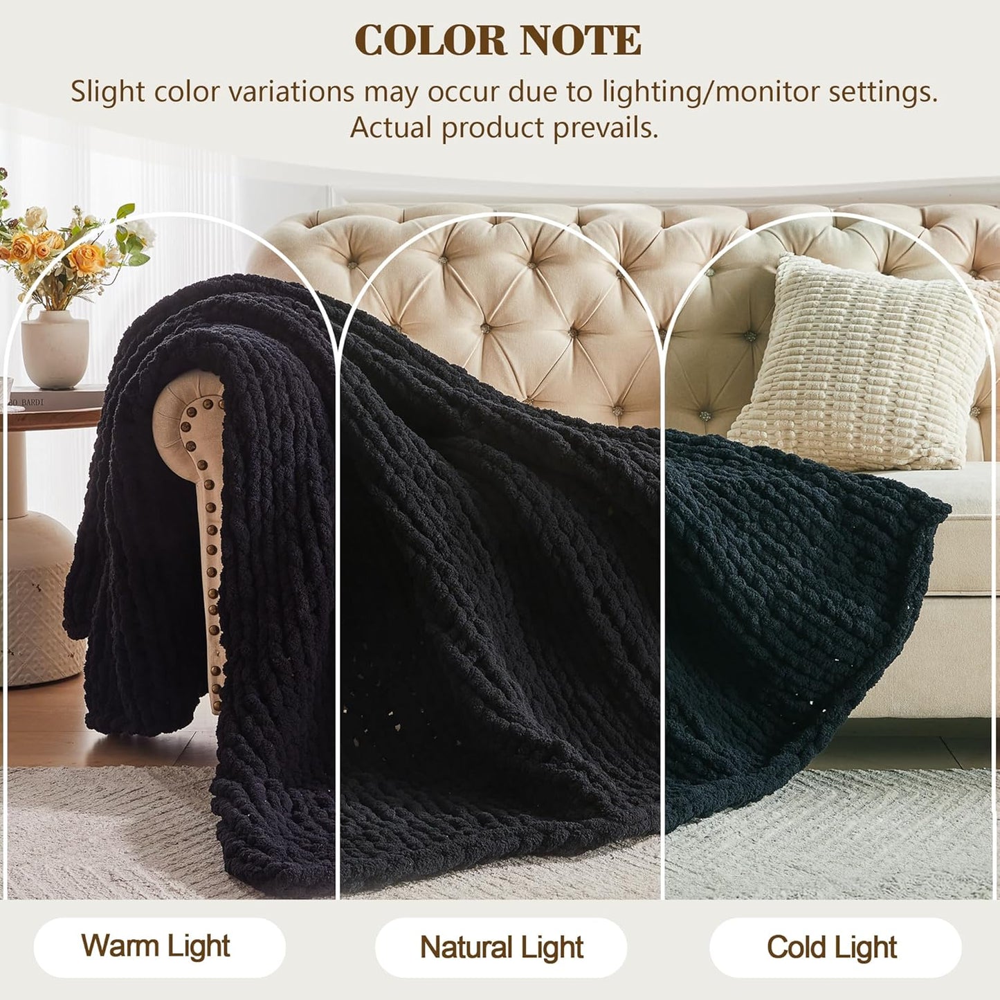 Carriediosa Chunky Knit Throw Blanket 60" X 80" Twin, 100% Hand Made Large Chenille Loop Yarn Soft