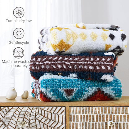 CASAAGUSTO Boho Sherpa Throw Blanket, Aztec Queen Blanket, Ultra Soft, Warm, Cozy, Plush, Thick