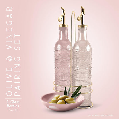 COOK WITH COLOR Glass Olive Oil Bottle Dispenser - 2 Pack- 17oz Oil and Vinegar Cruet - Olive Oil