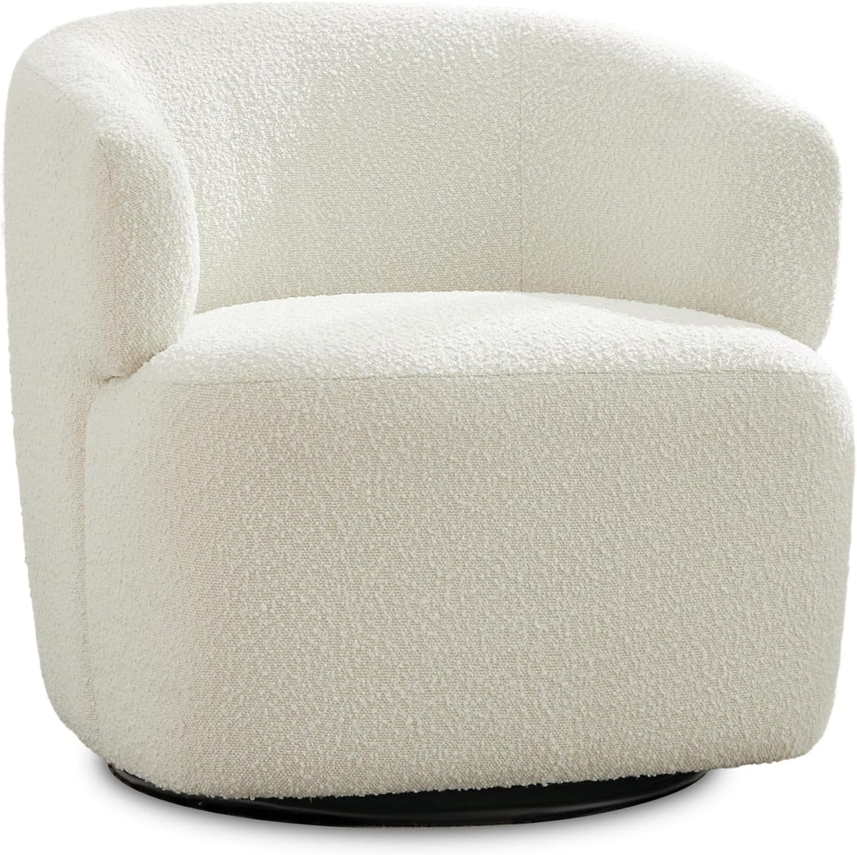 Swivel Accent Chair, Sherpa Teddy Barrel Chair for Living Room, Cozy Round Boucle Arm Chair, Metal