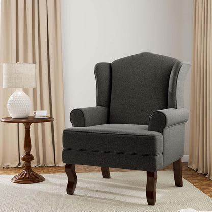 Accent Chair, High Back Upholstered Armchair with High Resilience Sponge & Wood Legs, Mid-Century