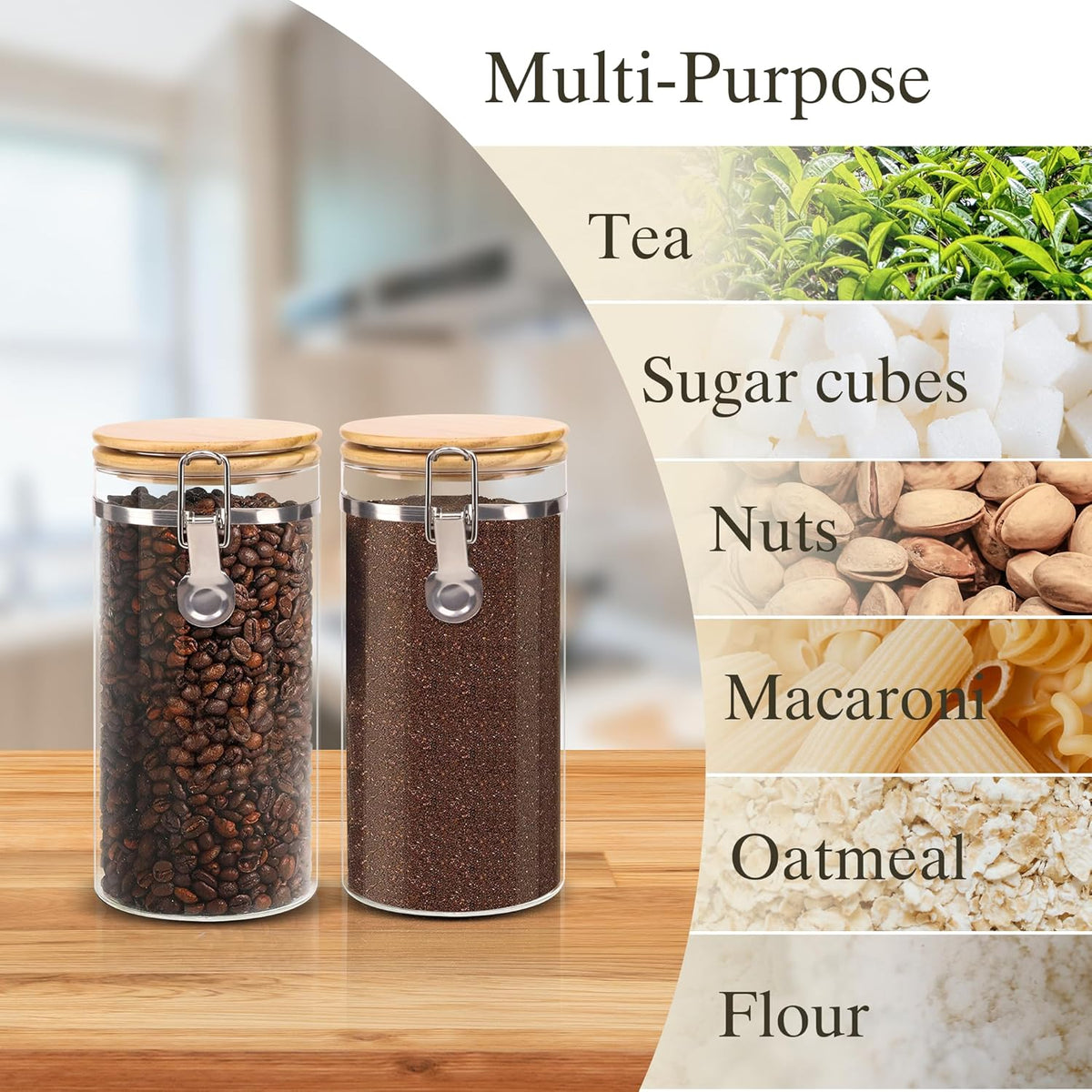 Glass Storage Jars Set Elegant Containers with Airtight Bamboo Lids, Perfect for Kitchen