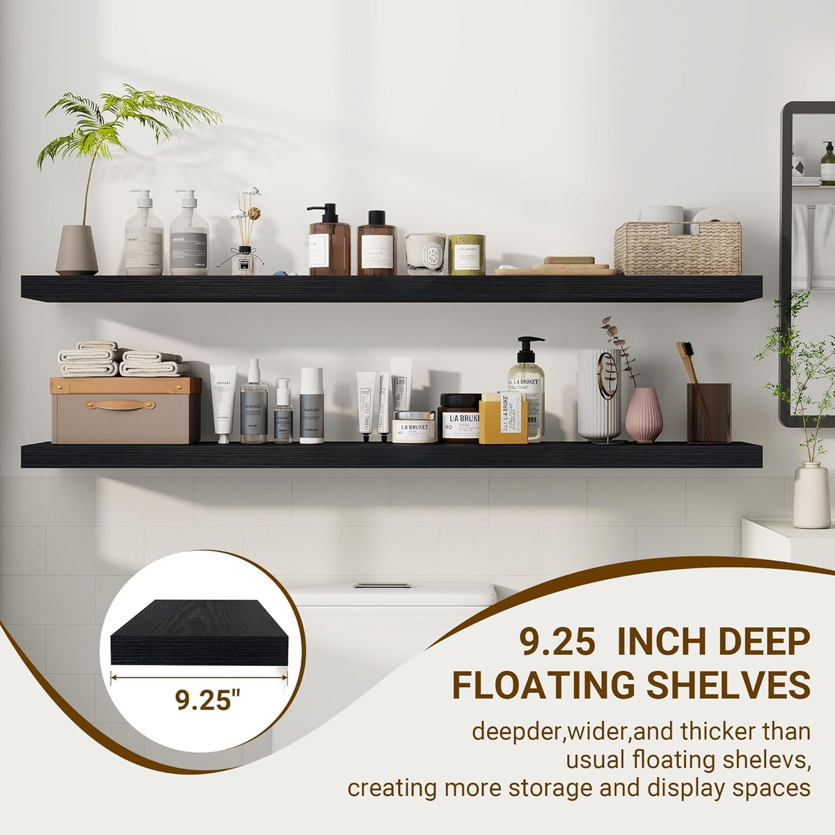 55 Inch Floating Shelves, 55"x9.25"x1.5" Inch Deep Floating Shelves for Wall, Wooden Shelves for