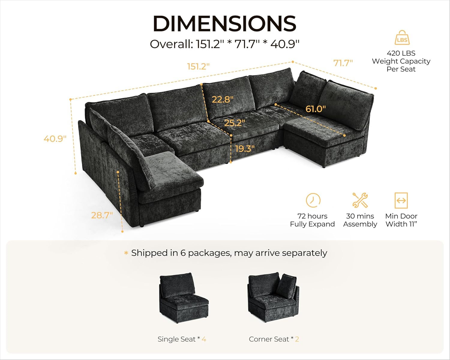 Oversized Modular Sofa Comfy Cloud Couch with Storage, Extra Deep Plush Sectional Sofa Set for