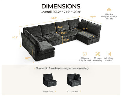Oversized Modular Sofa Comfy Cloud Couch with Storage, Extra Deep Plush Sectional Sofa Set for