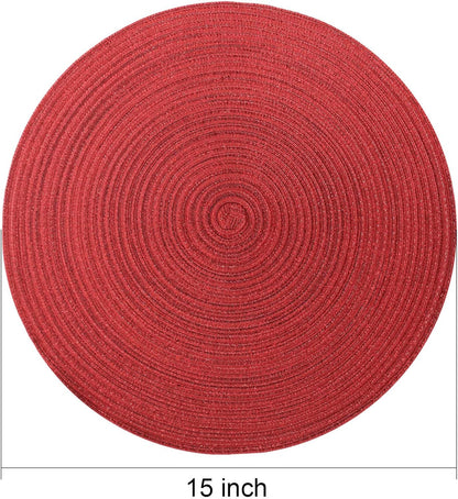 AHHFSMEI Round Braided Placemats Set of 6 Round Table Mats for Dining Tables Natural Woven Heat