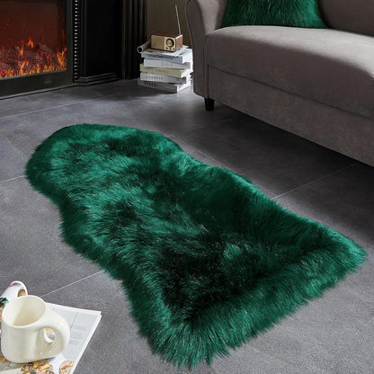 AMTOVO Faux Fur Rug, Dark Green Area Rug, Fluffy Sheepskin Rug, Fuzzy Ultra Soft 2 x 4 ft Shag Rugs