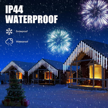 Christmas Meteor Shower Lights Outdoor, 30 Ft With 20 Large Tube 480 LED Dropping Effect