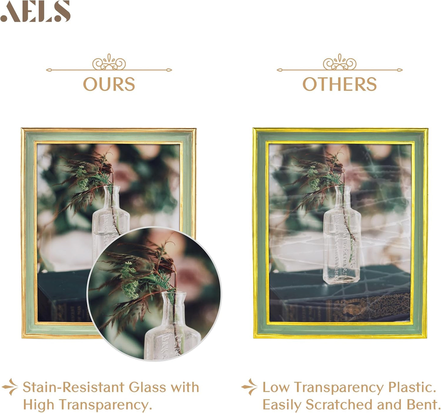 AELS 8x10 Inch Vintage Picture Frame, Elegant Antique Photo Frames with Glass Front, Photo Display