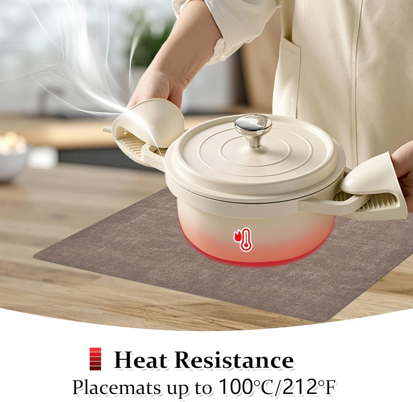 FROMHEART Faux Leather Placemats Set of 12–Waterproof,Heat/Oil Stain-Resistant PU Table