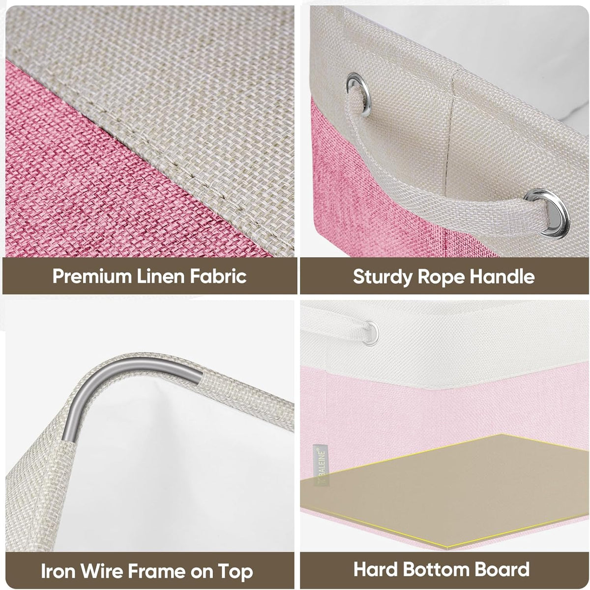 BALEINE 3 Pack Fabric Storage Bins for Shelves, Linen Storage Baskets for Organizing, Decorative