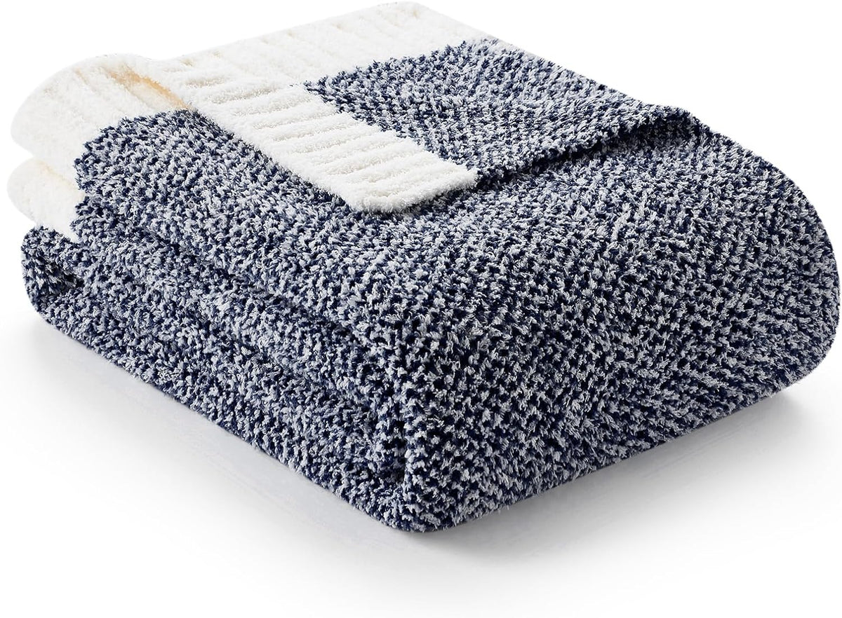 Snuggle Sac Heather Navy Twin Size Blankets, Super Soft Microfiber, Warm Cozy Knit Fuzzy Plush