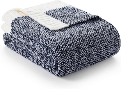 Snuggle Sac Heather Navy Twin Size Blankets, Super Soft Microfiber, Warm Cozy Knit Fuzzy Plush