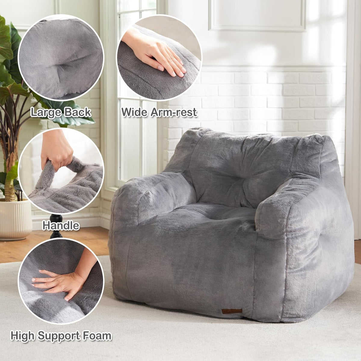 Hobestluk Bean Bag Chair for Adult Small Bean Bag Chairs with Arms Furry Beanbag Chair with Foam