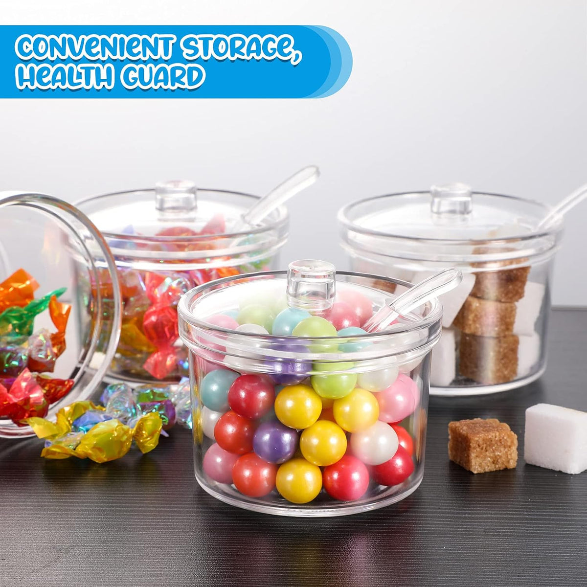Patelai 4 Pieces Sugar Bowl Acrylic Clear Sugar Bowl with Lid and Salt Spoon Storage Jar with