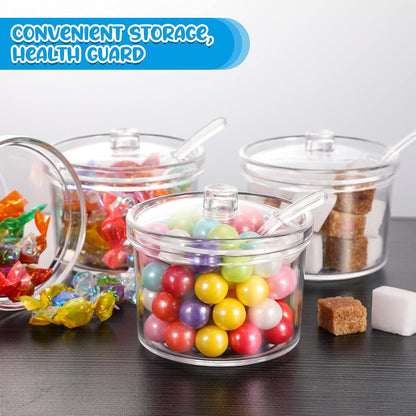 Patelai 4 Pieces Sugar Bowl Acrylic Clear Sugar Bowl with Lid and Salt Spoon Storage Jar with