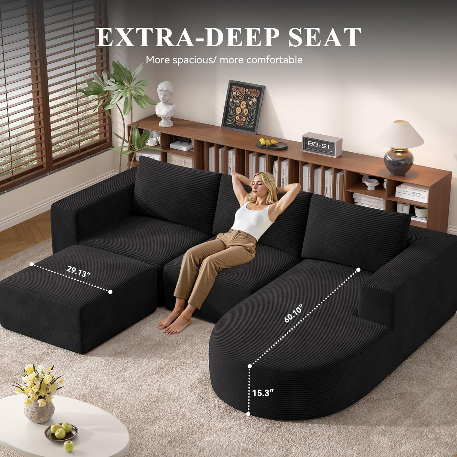 Modular Sectional Sofa with L-Shape Chaise,Cloud Sectional Modern Sleeper Couch with Deep