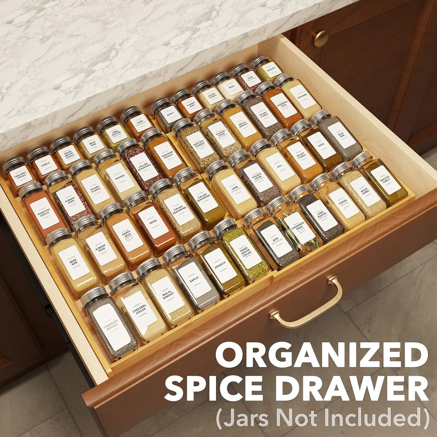 SpaceAid Bamboo Spice Drawer Organizer, (Need 3" Deep Drawer) Expandable 4 Tier Spices Rack for