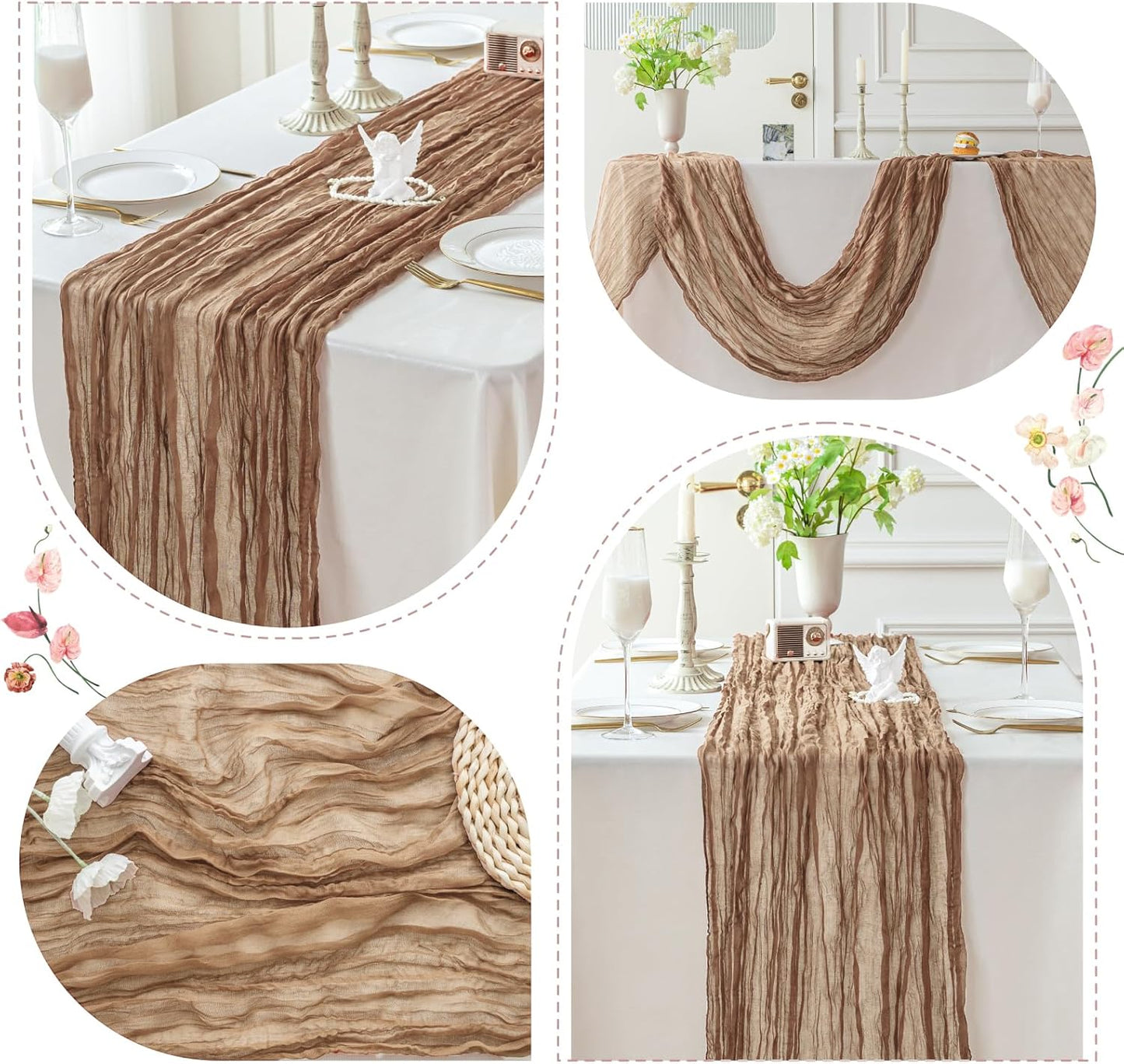 Sioloc Nude Cheesecloth Table Runner Fall Autumn Decor for Home 10ft Table Cloth for Tea Wedding