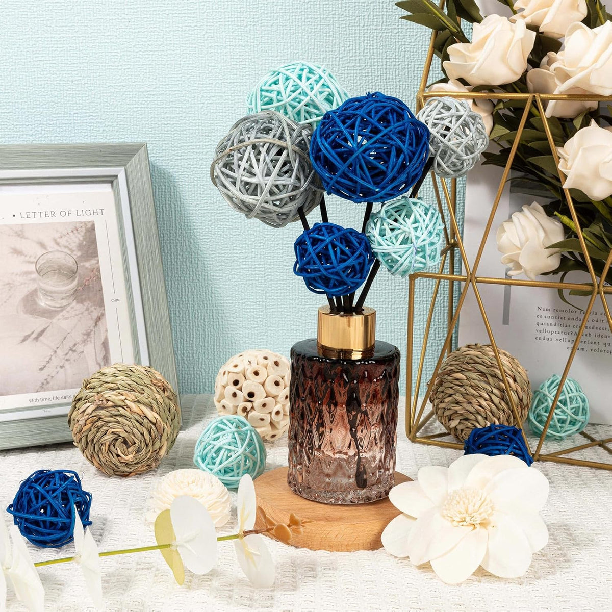 15Pcs Blue and White Decorative Balls for Potpourri Bowl Filler, Bowl Filler for Table Centerpiece