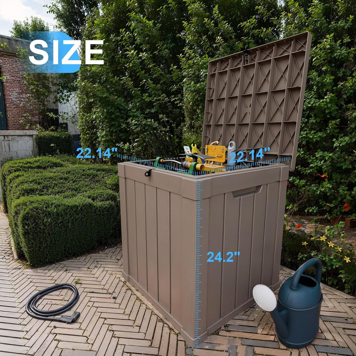 Vixzen 50 Gallon Resin Deck Box, Lockable Outdoor Storage Box for Patio Cushions Storage