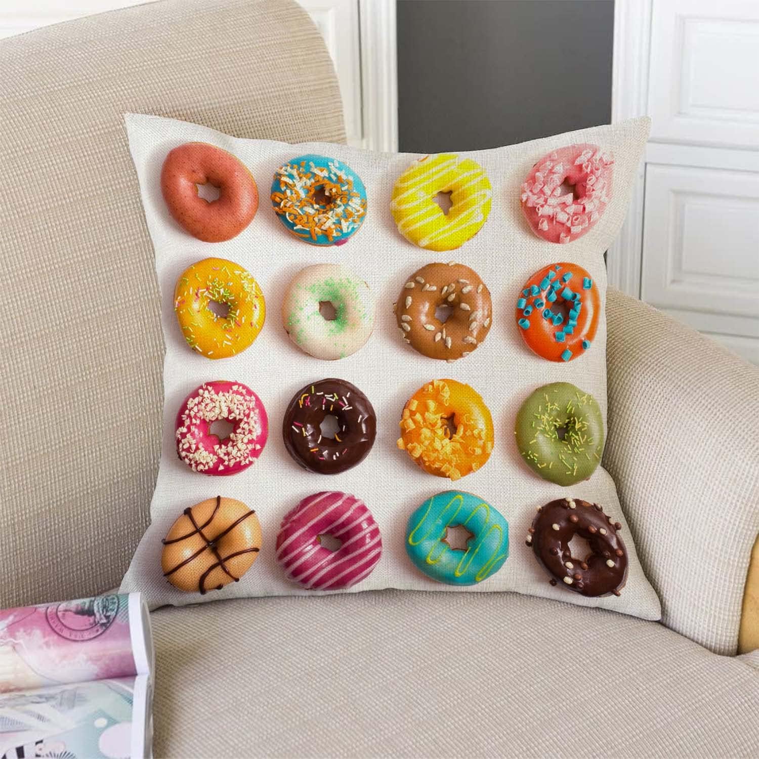 TSSOHU Outdoor Patio Throw Pillow Cover Colorful Donuts Farmhouse Décor Outside Furniture Swing