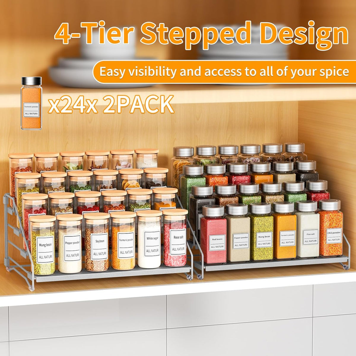 RCHYFEED 4 Tier Spice Rack Organizer, Spice Organization for Cabinet,Pantry, Countertop,Tiered