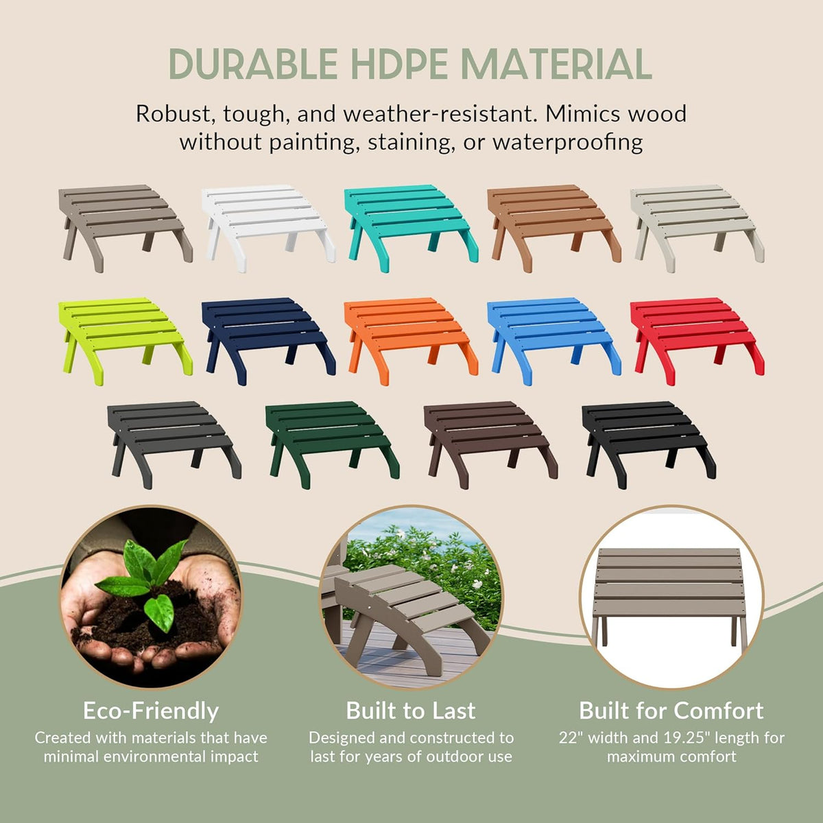 WestinTrends Dylan Outdoor Patio HDPE Adirondack Ottoman Footrest, Weathered Wood