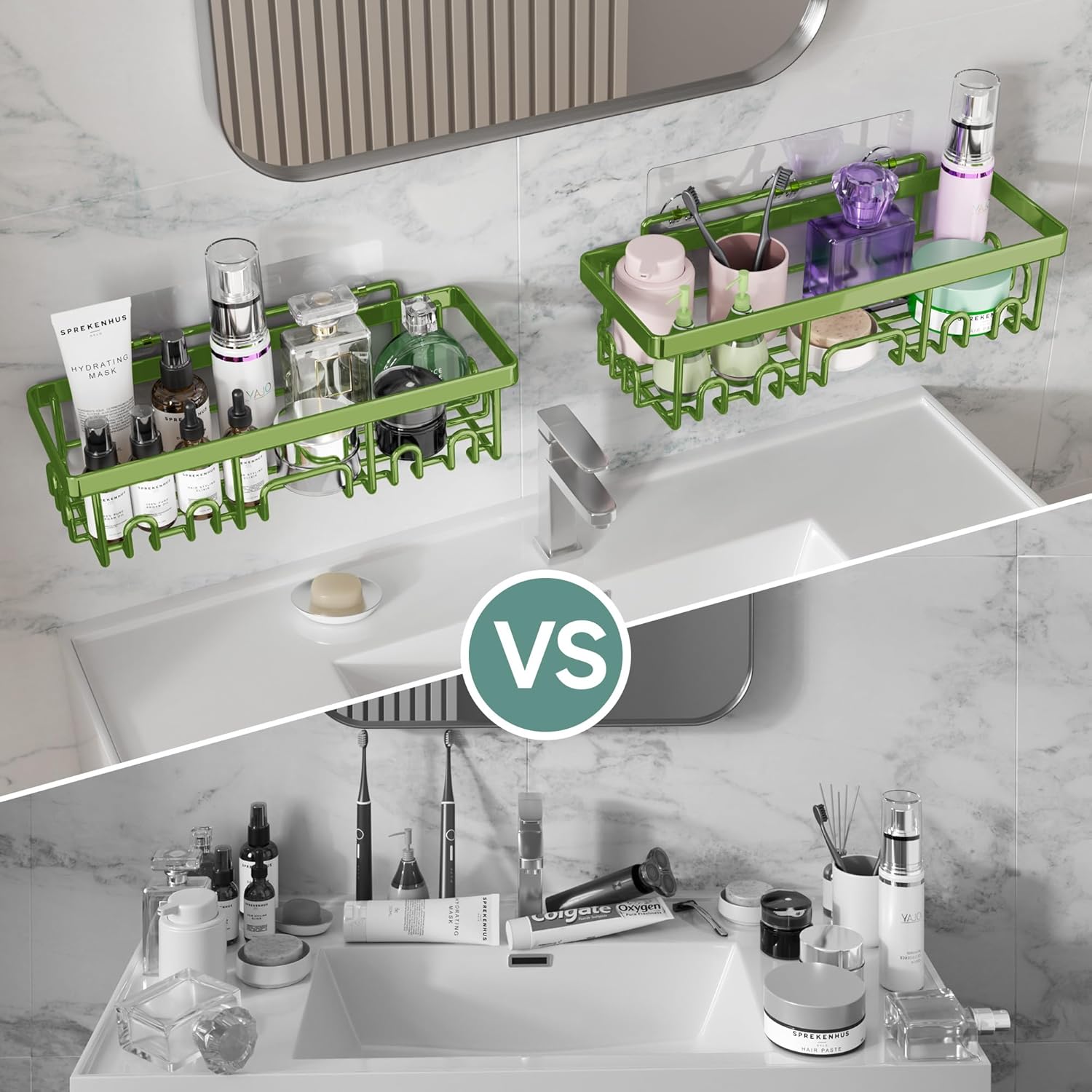 Veken Rustproof & Waterproof Shower Caddy 6-Pack, No Drilling Adhesive Shelves Rack with Soap