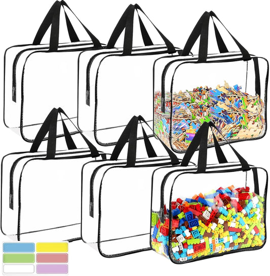 6 Packs Large Toy Storage Bags with Labels, Reusable Clear PVC Board Game Storage, Travel