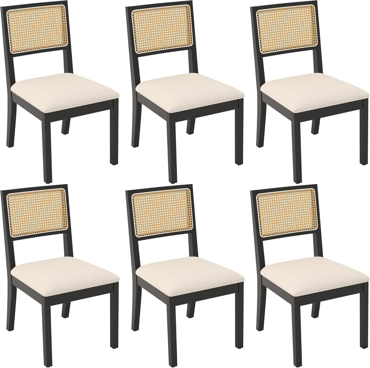 Westice Rattan Dining Chairs Set of 6, Farmhouse Natural Dining Room Chairs with Upholstered