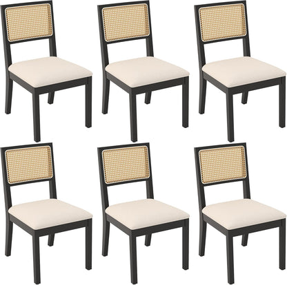 Westice Rattan Dining Chairs Set of 6, Farmhouse Natural Dining Room Chairs with Upholstered