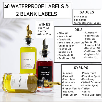 Olive Oil Dispenser Bottle For Kitchen With Silicone Tray & 40 Labels, Soy Sauce Dispenser, Coffee