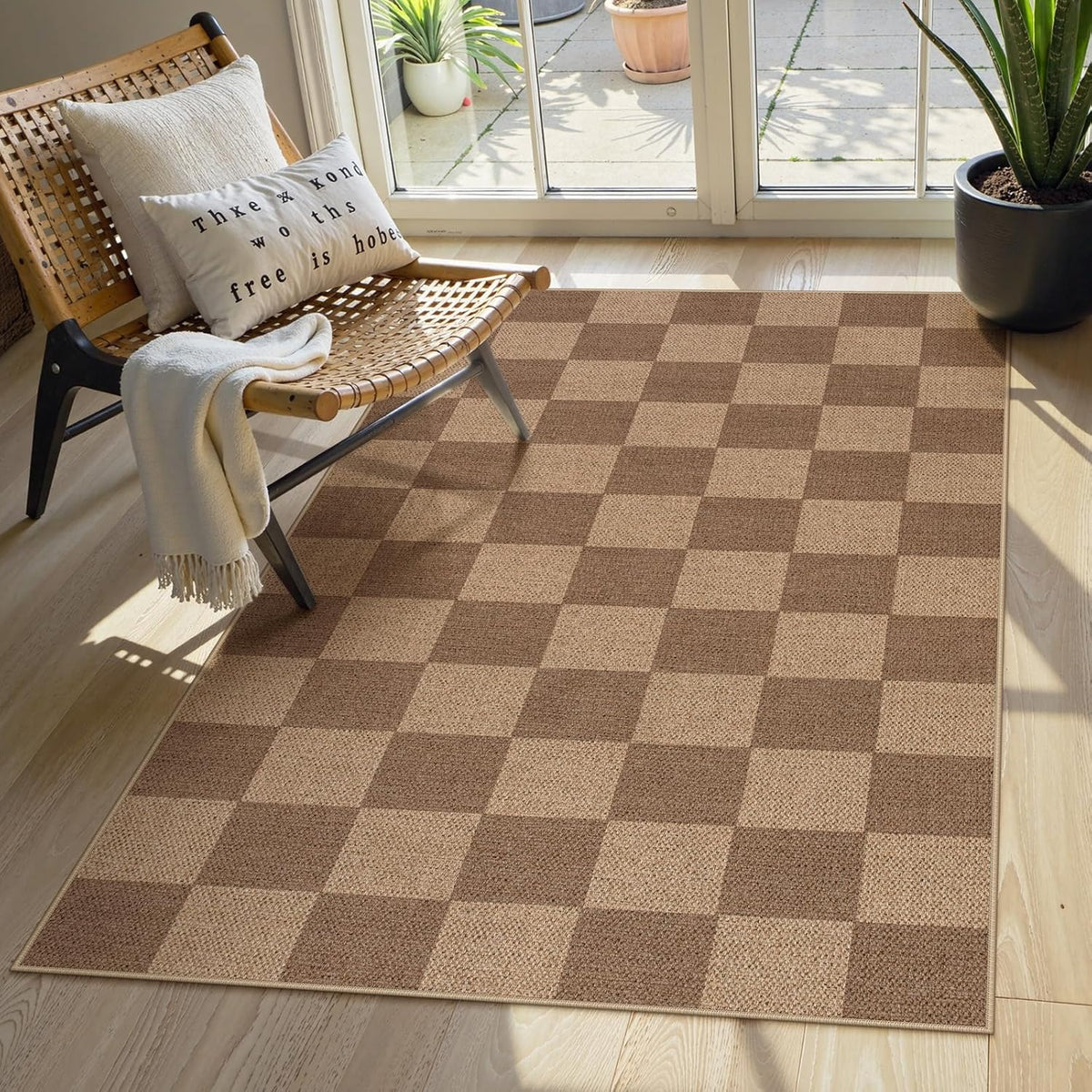 Lahome Checkered Easy Jute Entryway Rug, Washable Rugs 3x5 for Living Room Farmhouse Carpet, Non