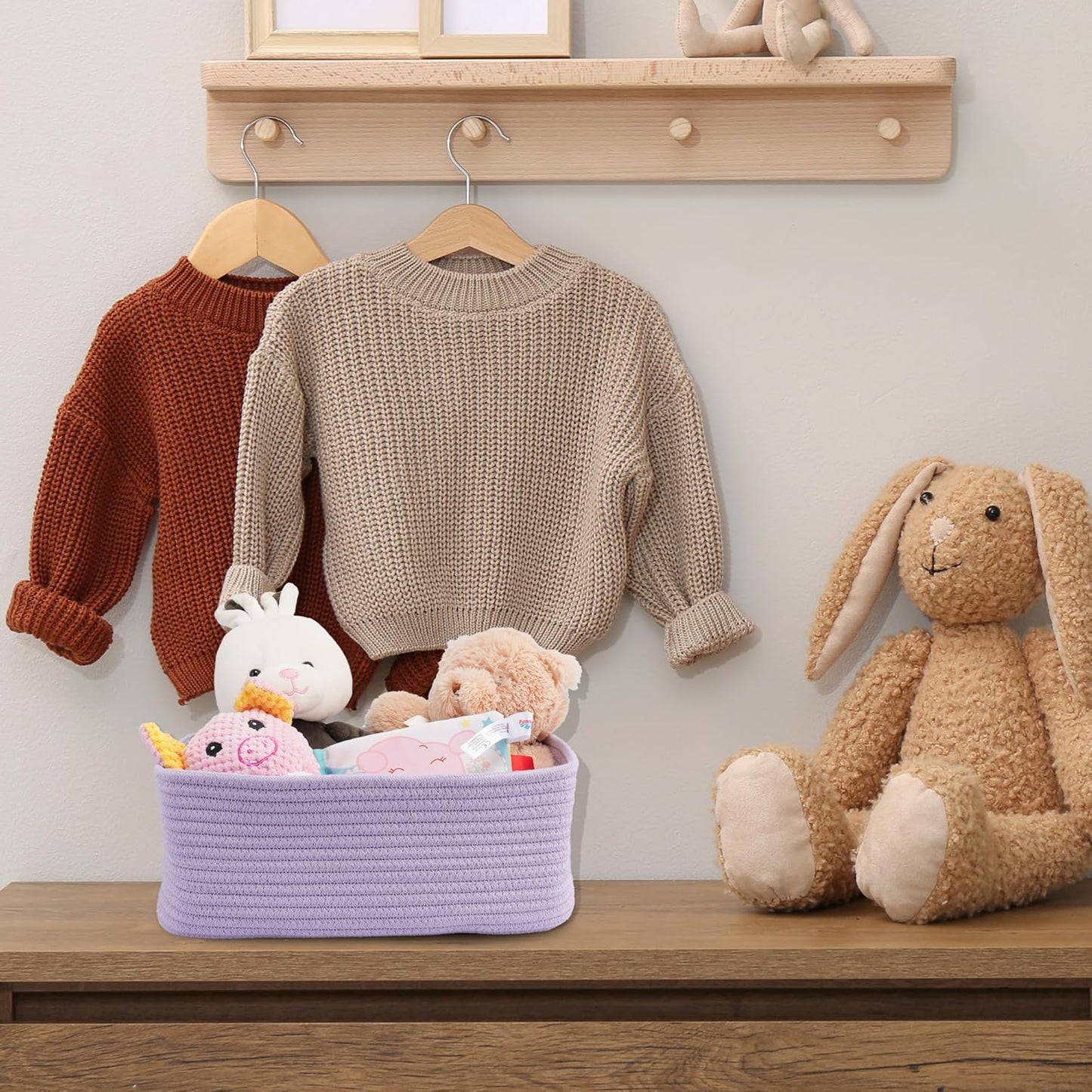 Small Woven Storage Baskets 13“X9”X5“ Decorative Rope Bins for Organizing Shelves, Closets, and