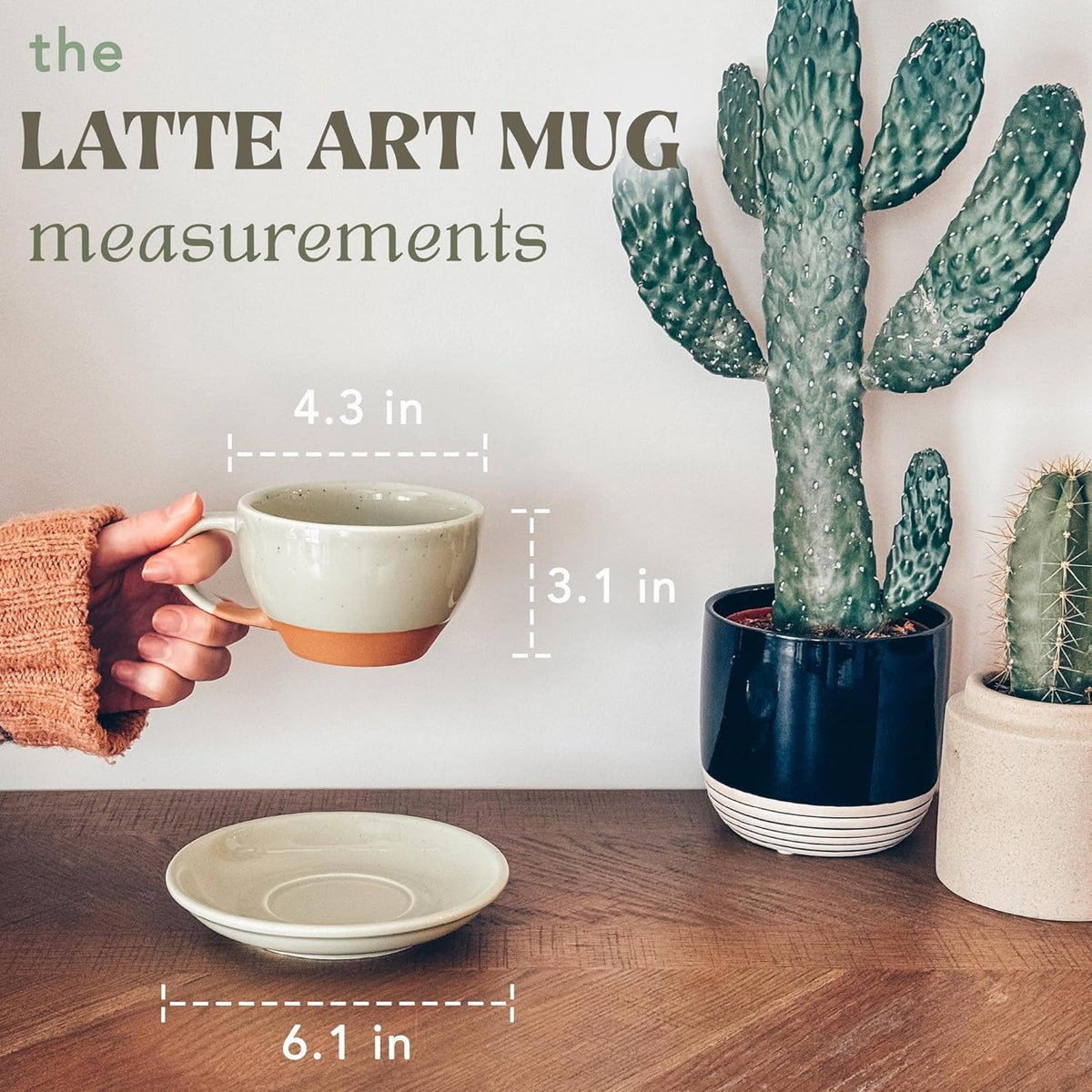 Mora Ceramic Latte Art Mug With Saucer - 10.5 oz, Round Bottom For Perfect Pours - Cafe Cups for